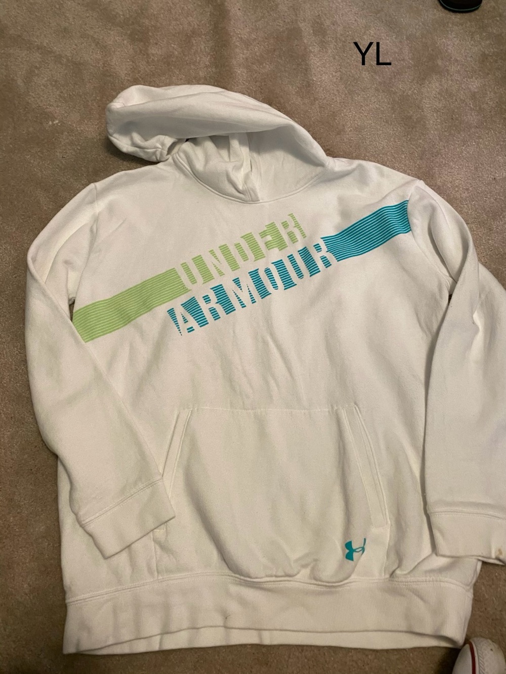 Under Armour White Hoodie with Aqua and Lime Logo Stripes